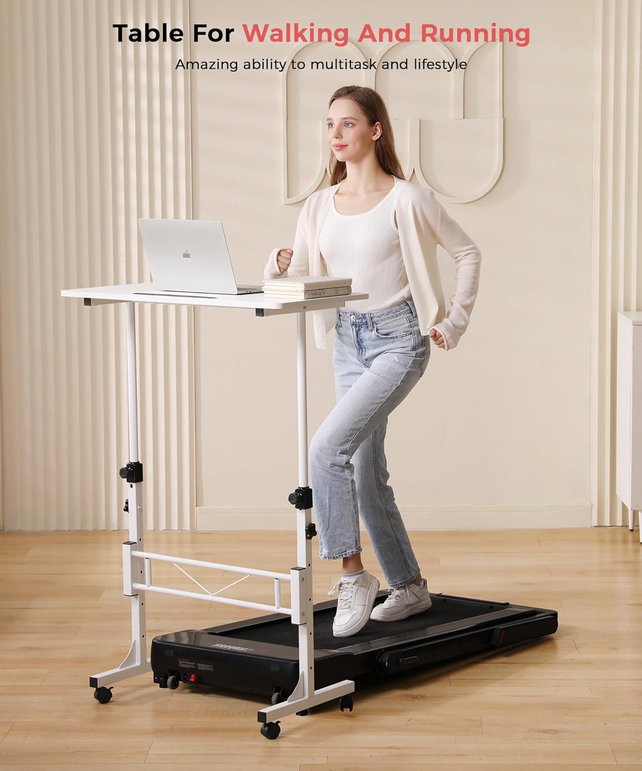 KLSMYHOKI Standing Desk Adjustable Height, Mobile Stand Up Desk with Wheels Small Computer Desk Rolling Desk, Portable Laptop Desk White Standing Table Home Office Desks 16x31.5 Height 27-43.5